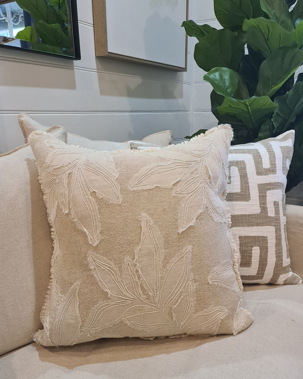 Palm Branch Cushion – Natural (50 x 50cm)