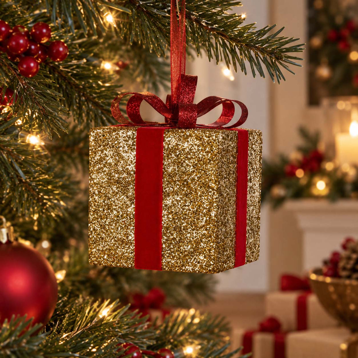Golden Christmas Gift Ornament