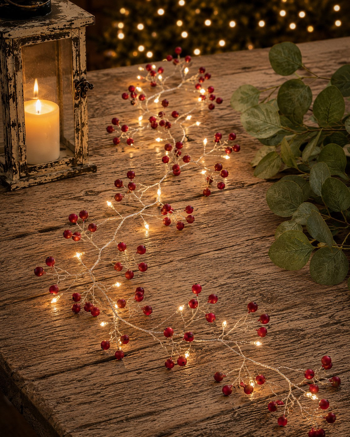 Red Berry Cluster LED Garland – 1.8m