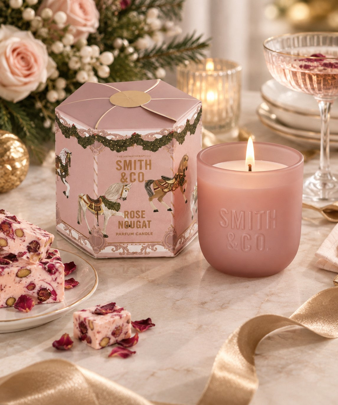 Smith & Co Festive Candle 80g – Rose Nougat