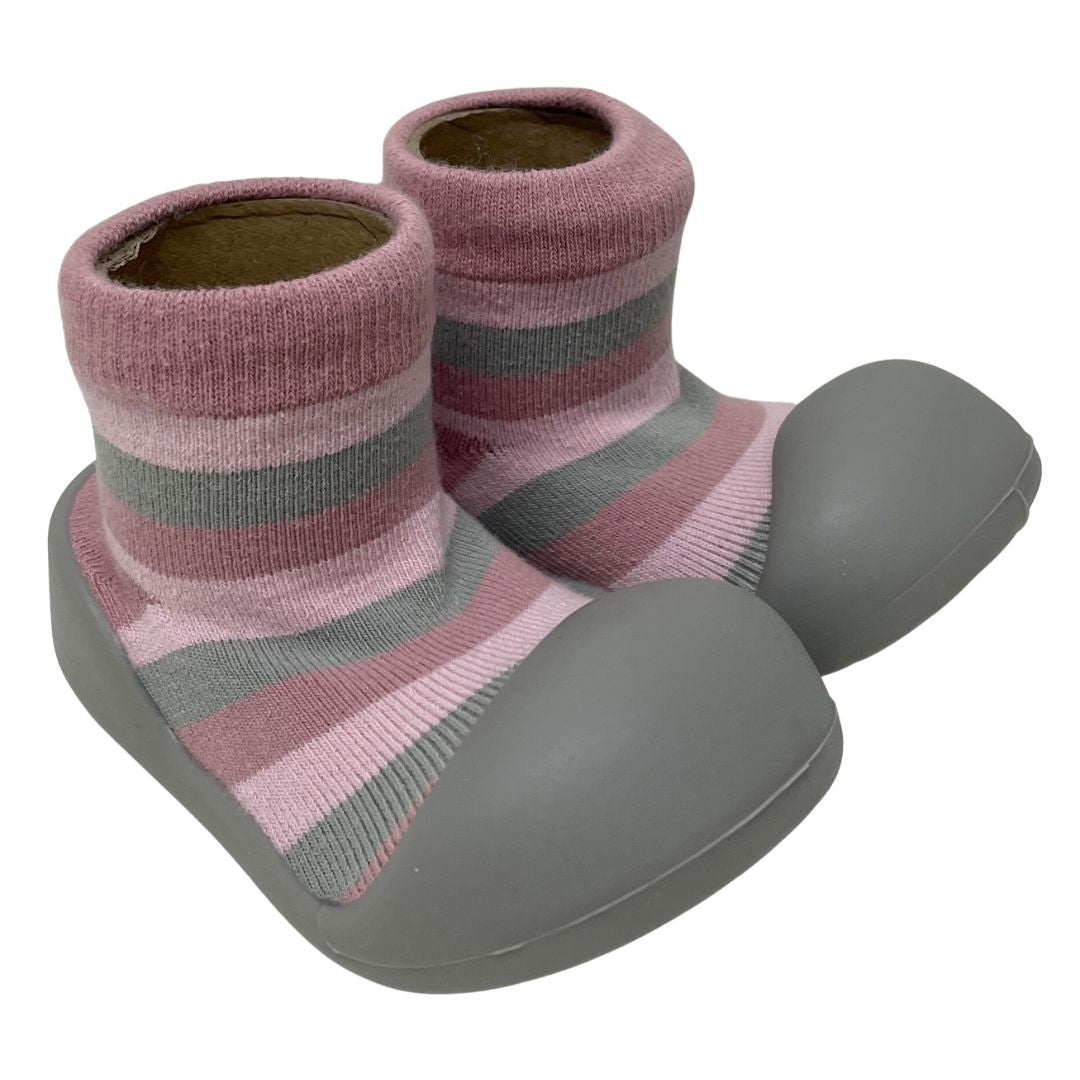 First Walkers – Pink Stripe (Rubber-Soled Socks)