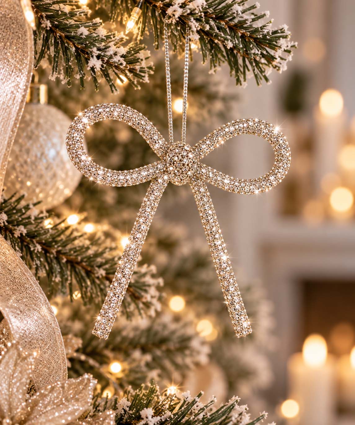 Silver Beaded Bow Ornament