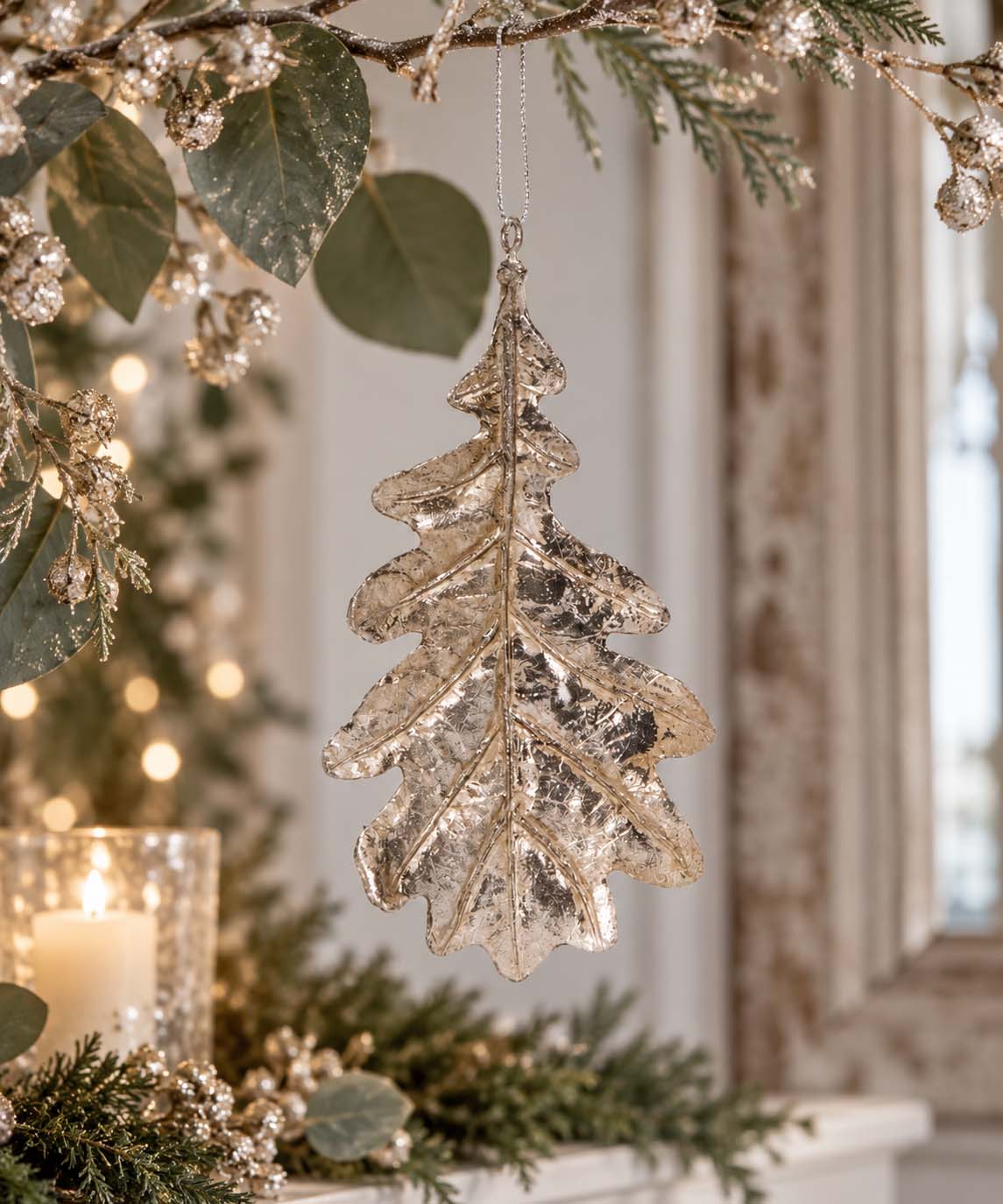 Silver Oak Leaf Ornament