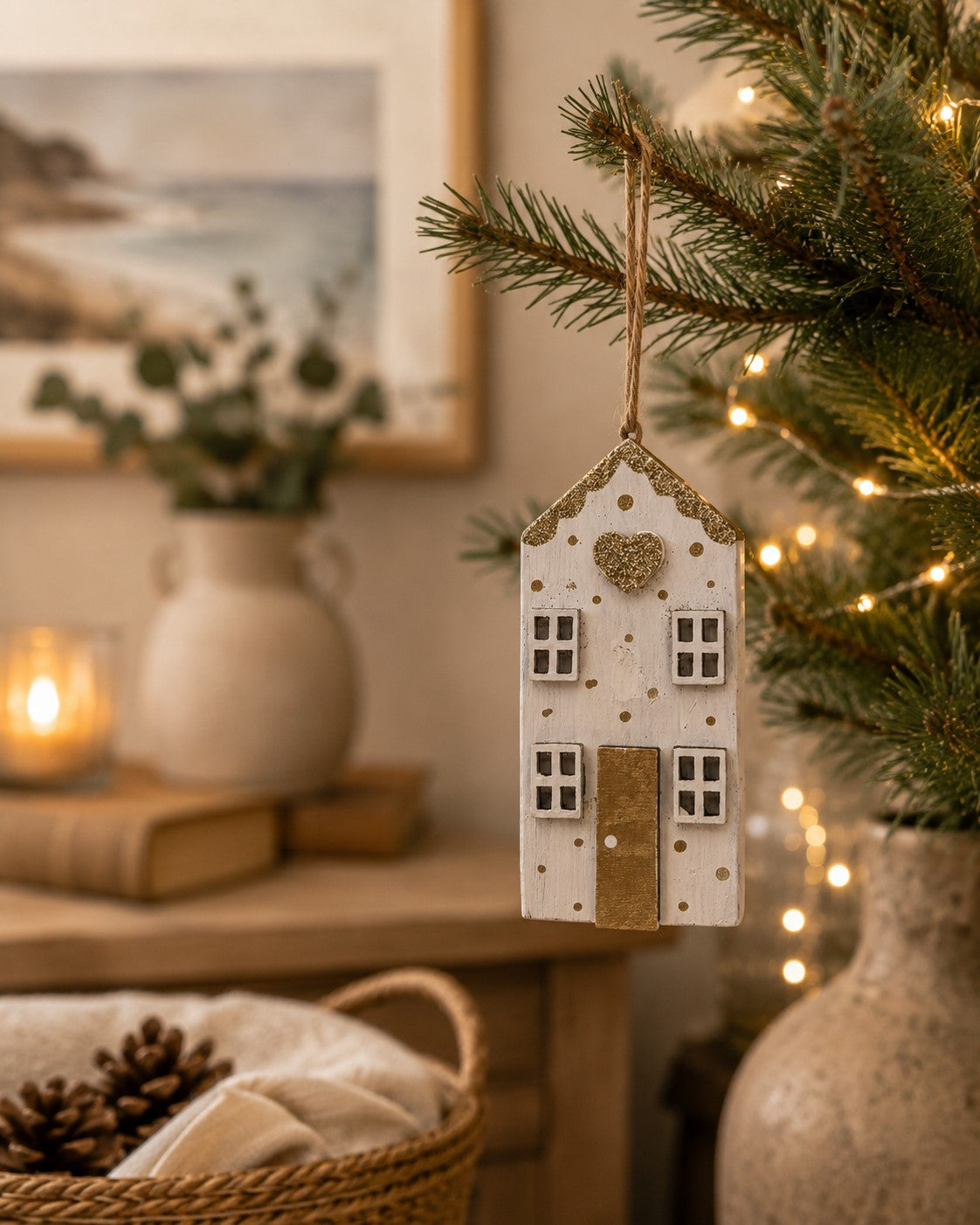 Little Christmas House Ornament – Star & Heart