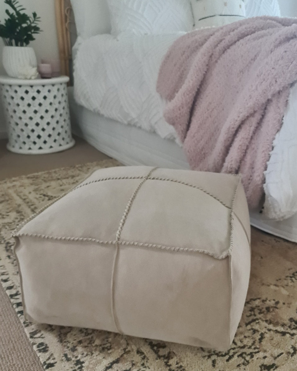 Suede / Leather Ottoman - Stone