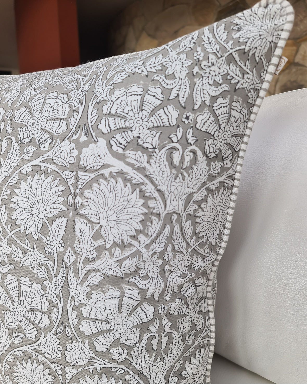 Thalia Hand Block Print Cushion Cover – Grey | 50cm x 50cm