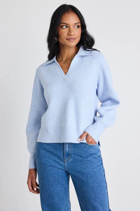 Truth Collar Knit Jumper – Ice Blue