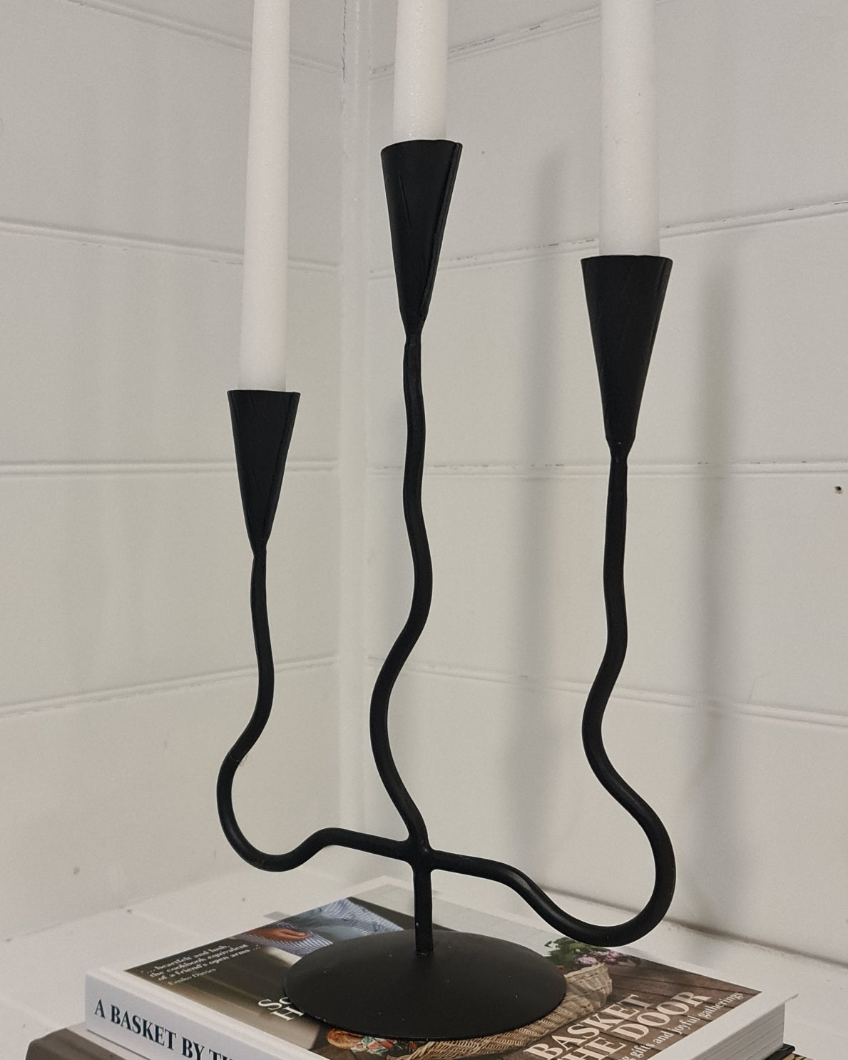 Wavy Three Cup Candle Holder – Black Iron